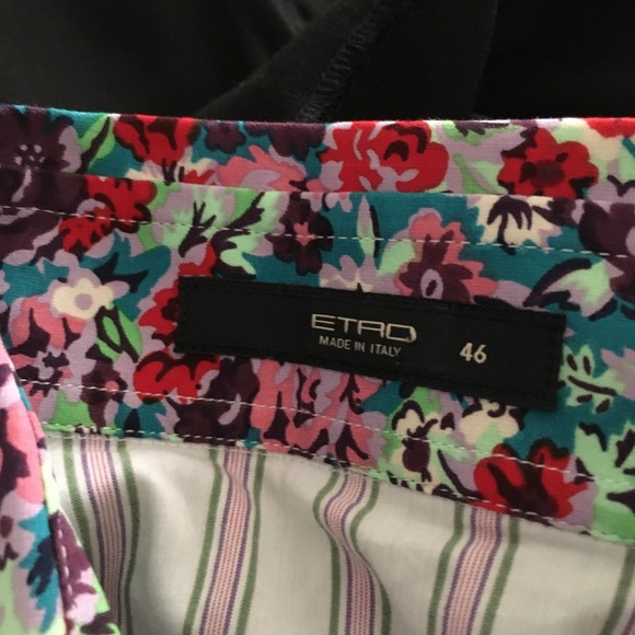 ETRO White Striped Cotton Floral Collar + Cuffs Shirt 46 M - Picture 5 of 6